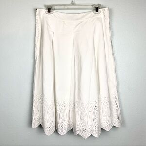 Talbots 100% Cotton White Pleated Eyelet Full Midi Skirt, Size 10